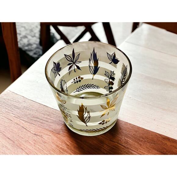 Vintage Glass Ice Bucket-Midcentury Leaf-Barware-Fall Decor-Retro Cocktail-Gold - Picture 5 of 7